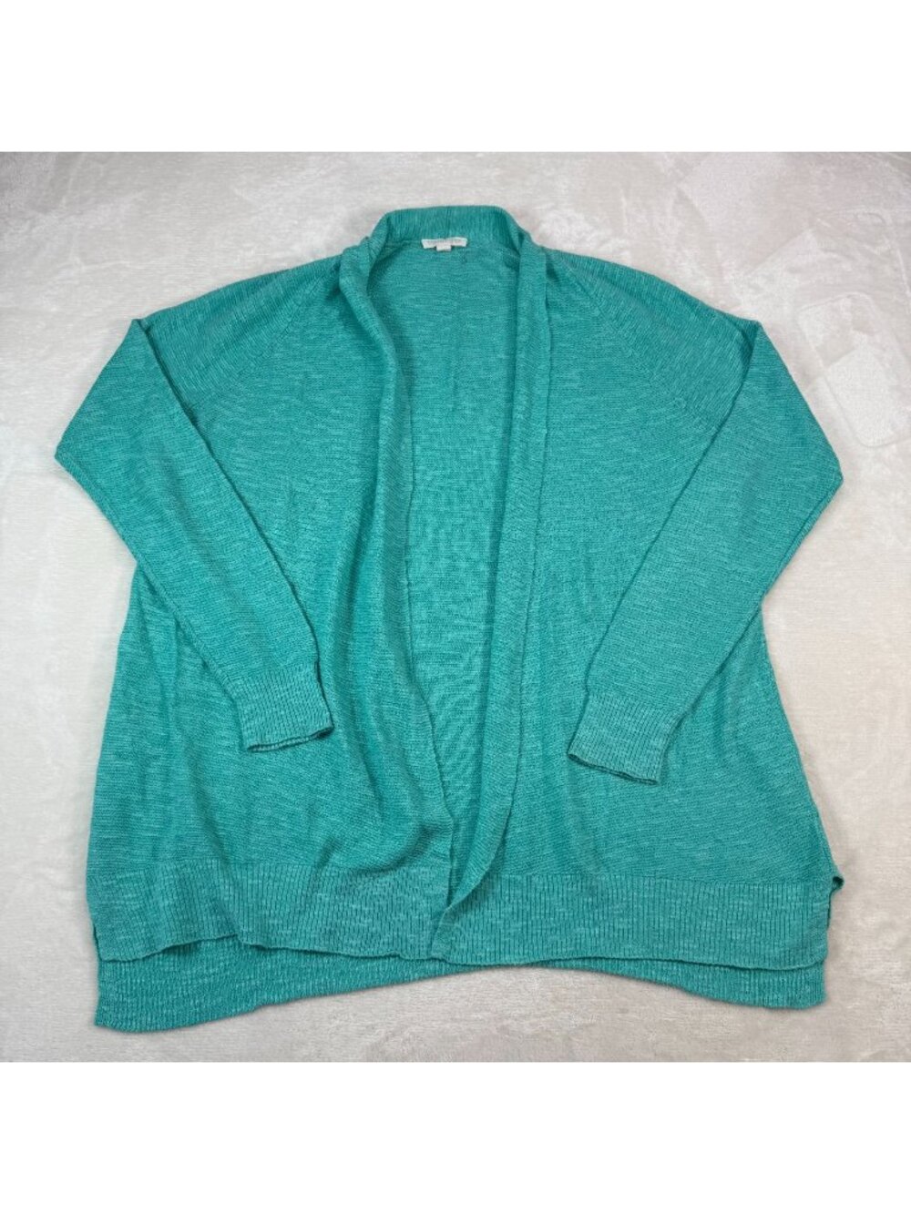 Eileen Fisher Organic Linen Open Front Cardigan Turquoise Womens M Lightweight